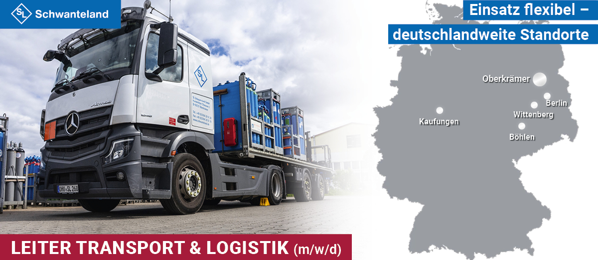 header_bilder_webseite_Karriere_leiter_transport_logistik_v3_1200x521px LKW mit Anhänger auf Straße links und Deutschlandkarte mit markierten Standorten rechts